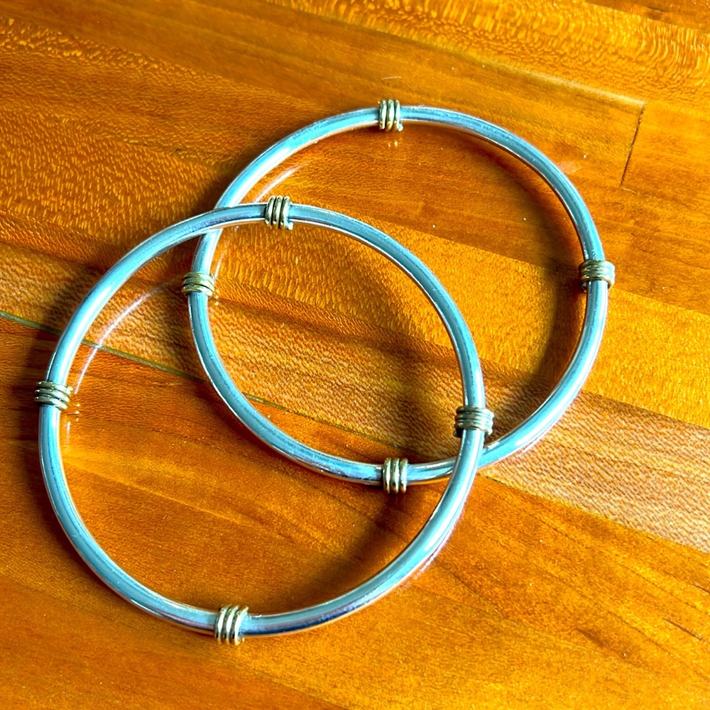 2 Elephant Hair silver Bangles.  3” diameter